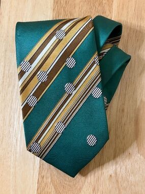 RETRO Strawbridge & Clothier Woven 100% Silk Tie Striped Teal - Mad Men vibes